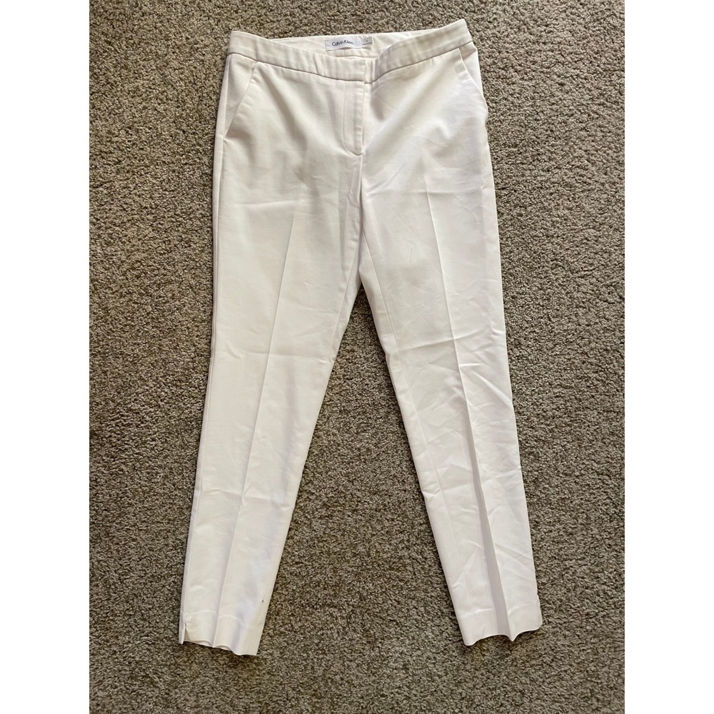 Calvin Klein Womens White Tailored Officewear Dress Pants Size 4